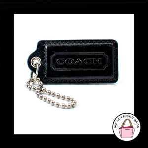 2.5" Large COACH Black Patent Leather Nickel Key Fob Bag Charm Keychain Hang Tag