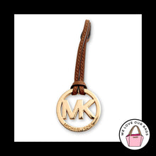 Load image into Gallery viewer, MICHAEL KORS Gold Brass Metal Brown Leather Strap Bag Charm HangTag Keychain Fob
