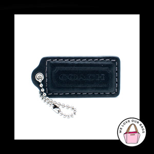 2.25" Medium COACH BLACK Leather NICKEL Key Fob Bag Charm Keychain Hang Tag