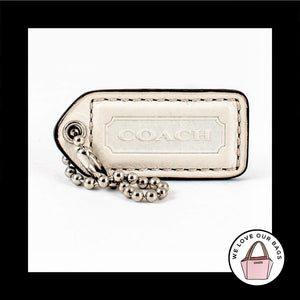 2" Medium VINTAGE COACH White Leather Nickel Key Fob Bag Charm Keychain Hang Tag