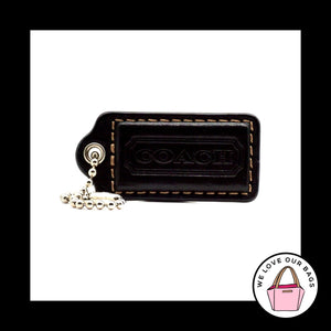 2" Medium COACH Black Leather Nickel Key Fob Bag Charm Keychain Hang Tag