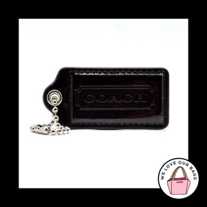 2.5" Large COACH Black Patent Leather Nickel Key Fob Bag Charm Keychain Hang Tag