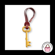 Load image into Gallery viewer, Y2K FOSSIL KEY Antique Gold Brass Burgundy Leather Strap Bag Charm Hang Tag Fob
