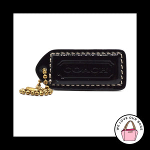 2" Y2K VINTAGE COACH Black Patent Leather Brass Fob Bag Charm Keychain Hang Tag
