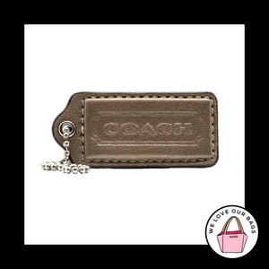 2.25" Medium COACH Dark Gold Leather Nickel Key Fob Bag Charm Keychain Hang Tag