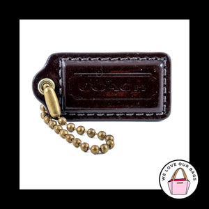 2" COACH Brown Patent Leather Antique Brass Key Fob Bag Charm Keychain Hang Tag