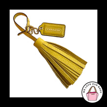 Load image into Gallery viewer, 2 pc LOT COACH Yellow Leather Tassel &amp; Hang Tag Key Fob Bag Charm Keychain Brass

