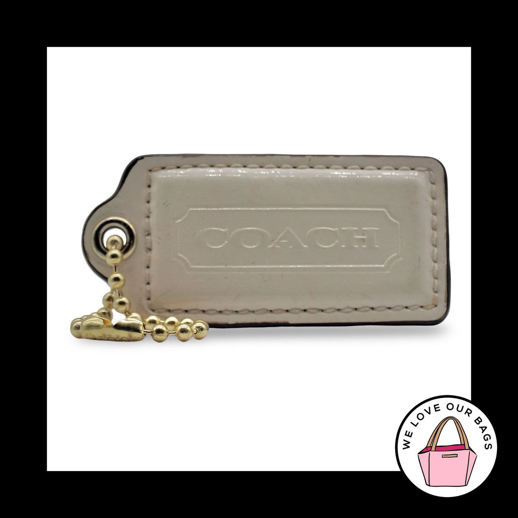 2.5 Large COACH Beige Cream Patent Leather Brass Fob Bag Charm Keychain Hang Tag