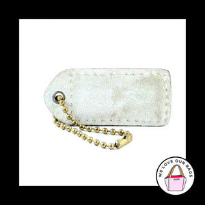 2" Medium COACH White LEATHER SUEDE Brass Key Fob Bag Charm Keychain Hang Tag