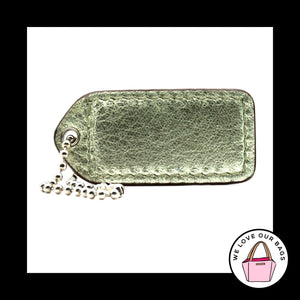 2" VINTAGE COACH Natural & Metallic Green Leather Fob Bag Charm Keychain HangTag
