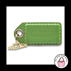 2.5" Large Y2K VINTAGE COACH Green Leather Brass Fob Bag Charm Keychain Hang Tag