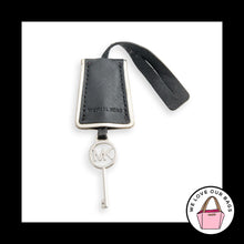 Load image into Gallery viewer, MICHAEL KORS CLOCHETTE Silver Key Black Leather Bag Charm Hang Tag Keychain Fob
