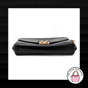 NEW $275 COACH Large FLAP CLUTCH Black Crossgrain Leather Brass Wristlet 38682