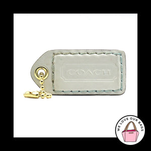 2.5" Large Y2K VINTAGE COACH White Leather Brass Fob Bag Charm Keychain Hang Tag