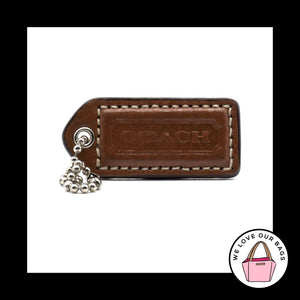 2" Y2K VINTAGE COACH Acorn Brown White Leather Fob Bag Charm Keychain Hang Tag