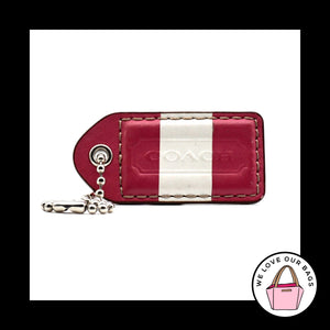 2.5" Large VINTAGE COACH STRIPE Pink Leather Key Fob Bag Charm Keychain Hang Tag