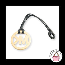 Load image into Gallery viewer, MICHAEL KORS Gold Brass Black Leather Strap Bag Charm Hang Tag Keychain Fob
