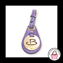 Load image into Gallery viewer, B. MAKOWSKY Bag Charm Gold Purple Leather Buckle Strap Hang Tag Keychain Fob
