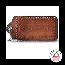 Load image into Gallery viewer, XL Huge COACH PERFORATED Hang Tag 3.5" Whiskey Brown Leather Bag Charm Keychain
