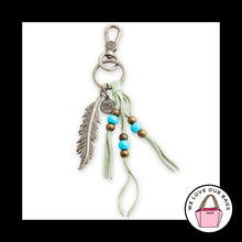 Load image into Gallery viewer, THE SAK FEATHER Green Leather Tassel Turquoise Bead Bag Charm Tag Keychain Fob
