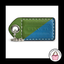 Load image into Gallery viewer, COACH Y2K VINTAGE Hang Tag 2.5" Green Blue Stripe Leather Bag Charm Keychain Fob
