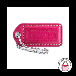 2" Medium COACH PINK Leather Nickel Key Fob Bag Charm Keychain Hang Tag