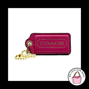 2" Medium COACH Pink Gold Leather Brass Key Fob Bag Charm Keychain Hang Tag