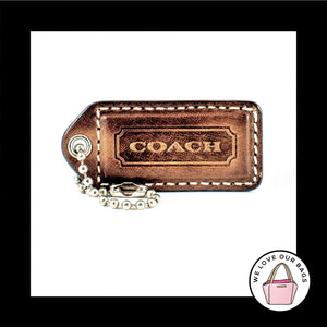 2" Medium VINTAGE COACH Brown Leather Nickel Key Fob Bag Charm Keychain Hang Tag