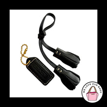Load image into Gallery viewer, 2 Lot VINTAGE Y2K COACH Black Leather Tassel Hang Tag Bag Charm Keychain Fob
