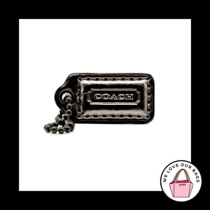 1.5" COACH Silver Mirrored Leather Gunmetal Key Fob Bag Charm Keychain Hang Tag