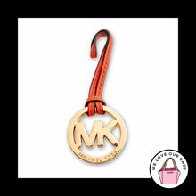 Load image into Gallery viewer, MICHAEL KORS Gold Brass Red Leather Strap Bag Charm Hang Tag Keychain Fob
