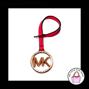 New MICHAEL KORS Bright Pink Leather Loop Strap Fob Bag Charm Keychain Hang Tag