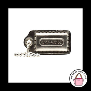 1.5" COACH POPPY Silver Mirrored Leather Nickel Fob Bag Charm Keychain Hang Tag