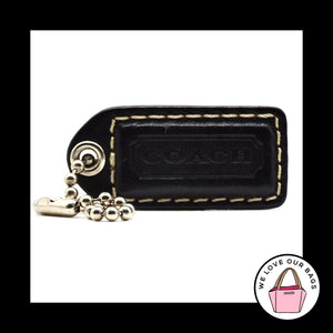 2" Medium Y2K VINTAGE COACH Black Leather Nickel Fob Bag Charm Keychain Hang Tag