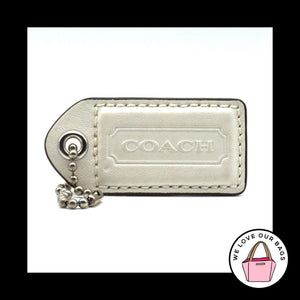 2.5" Large COACH White Leather Nickel Key Fob Bag Charm Keychain Hang Tag