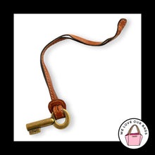 Load image into Gallery viewer, Y2K FOSSIL KEY Antique Gold Brass Brown Leather Strap Bag Charm Hang Tag Fob
