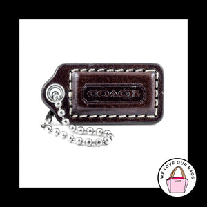 1.5" Small COACH CHOCOLATE BROWN Leather Nickel Fob Bag Charm Keychain Hang Tag