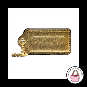 2.5" Large COACH Gold Pebbled Leather Brass Key Fob Bag Charm Keychain Hang Tag