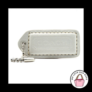 2" VINTAGE COACH White & Natural Leather Nickel Fob Bag Charm Keychain Hang Tag