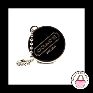 VINTAGE COACH Black Round Enamel DISC Nickel Key Fob Bag Charm Keychian Hang Tag