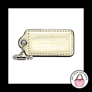 2.5" Large COACH Off White Leather Nickel Key Fob Bag Charm Keychain Hang Tag