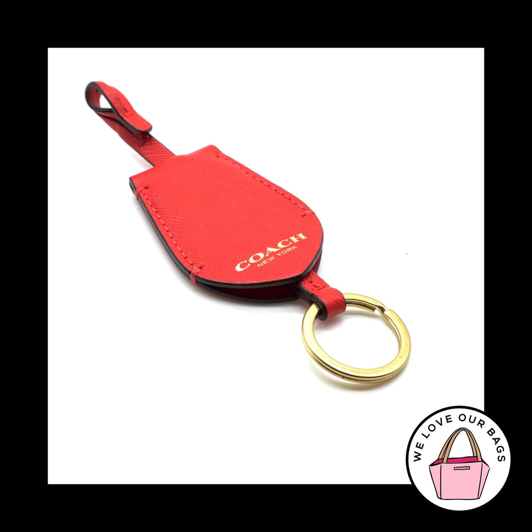 COACH CLOCHETTE Keyring Pouch Red Leather Brass Fob Bag Charm Keychain Hang Tag