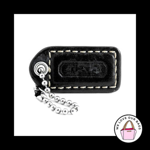 1.5" Small COACH BLACK Leather Nickel Key Fob Bag Charm Keychain Hang Tag