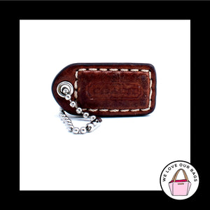 1.5" Small COACH Whiskey Brown Leather Nickel Fob Bag Charm Keychain Hang Tag