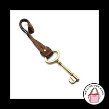 Load image into Gallery viewer, FOSSIL Large Gold Brass Key BROWN LEATHER Strap Fob Bag Charm Keychain Hang Tag
