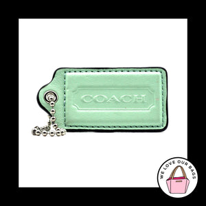 3" Large COACH Mint Green Leather Nickel Key Fob Bag Charm Keychain Hang Tag