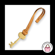 Load image into Gallery viewer, Y2K FOSSIL KEY Gold Brass Metal Brown Leather Strap Bag Charm Hang Tag Fob
