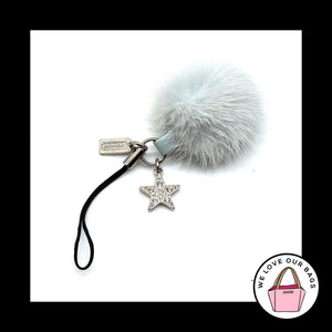 VINTAGE $98 COACH MINK Fur Pom Pom Lanyard Crystal Star Bag Charm Keychain Tag