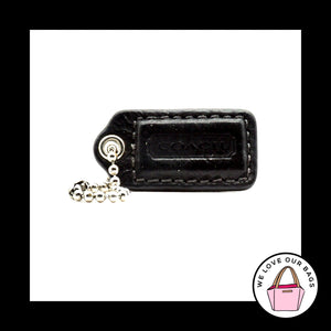 1.5" Small COACH Black Leather Nickel Key Fob Bag Charm Keychain Hang Tag