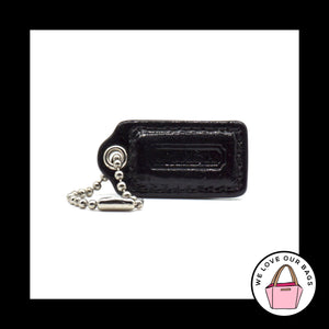 1.5" Small COACH Black Patent Leather Nickel Key Fob Bag Charm Keychain Hang Tag